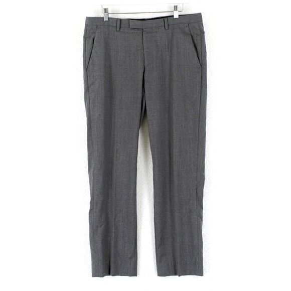 DAMAGED Hugo Boss The Grand Central Wool Gray Flat Front Dress Pants 35/30 Low R - Picture 1 of 12